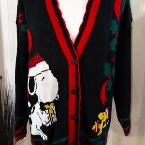 Vintage Festive Black and Red Snoopy & Woodstock Cardigan